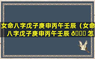 女命八字戊子庚申丙午壬辰（女命八字戊子庚申丙午壬辰 🐕 怎 🦋 么样）